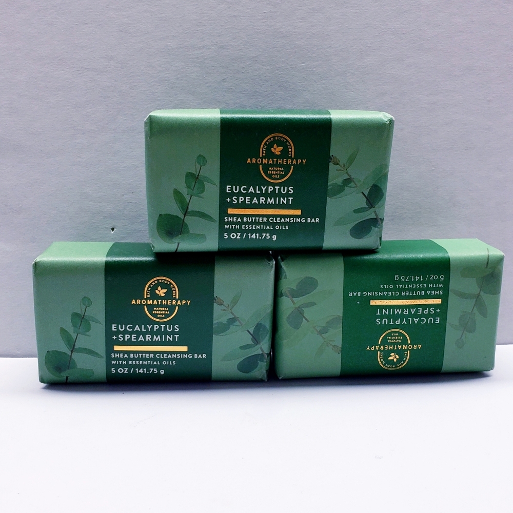 Bath & Body Works EUCALYPTUS SPEARMINT Shea Butter Cleansing Bar, 5 oz (3 Pcs)